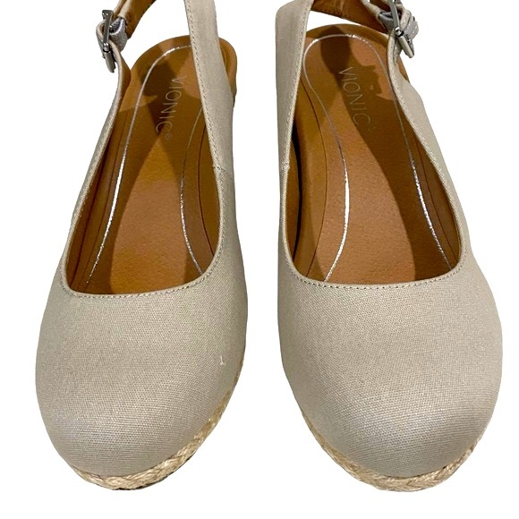 NWT Vionic Coralina Oat Canvas Espadrille Wedge Sandals Size 9 1/2 - Picture 3 of 15